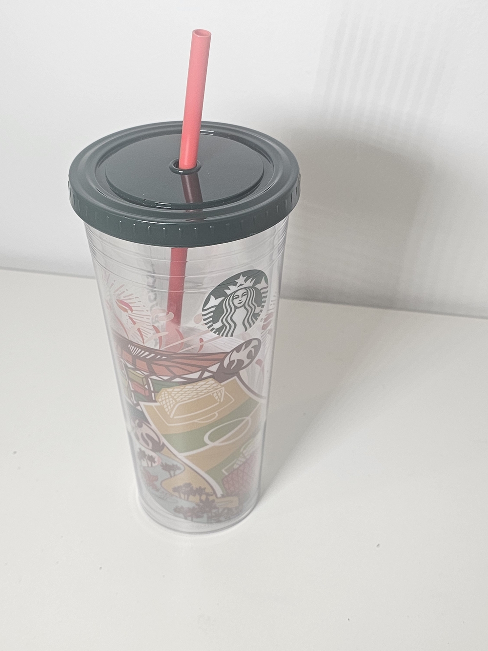 New Starbucks Clear Travel Tumbler with Pink Straw